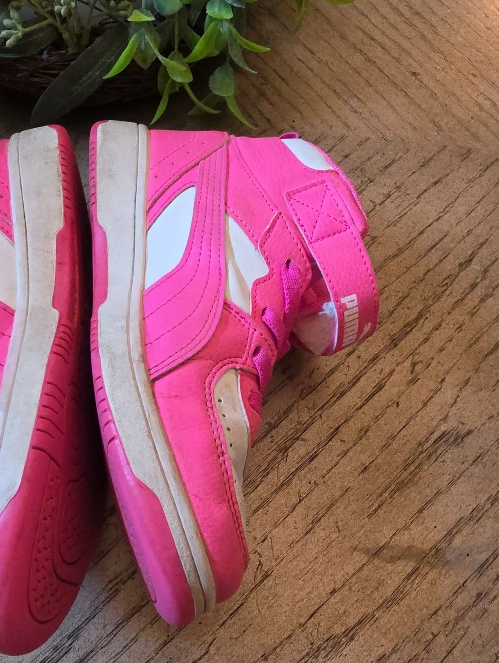 Puma Kids' Pink and White High-Top Sneakers Size 3